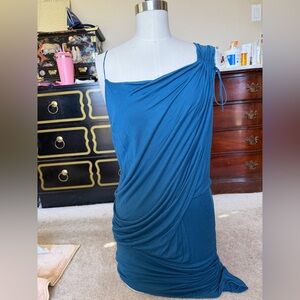 Helmut Lang One Shoulder Teal Dress